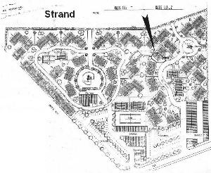 Plan der FKK-Anlage OASIS, Pfeil zeigt auf die FeWo M02
